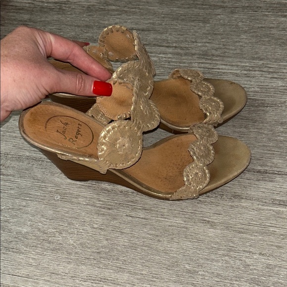 Jack Rogers Shoes - Jack Rogers Beige Scalloped Wedge Sandals